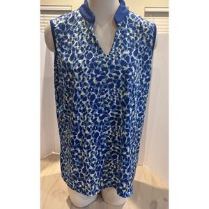 Court‎ Haley Womens XL Blue Leopard Print Sleeveless Golf Polo Shirt V-Neck Tank